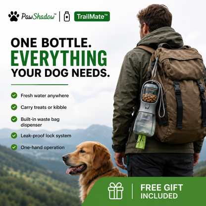 TrailMate™ 3-in-1 Portable Dog Water Bottle with Food Container & Waste Bag Dispenser