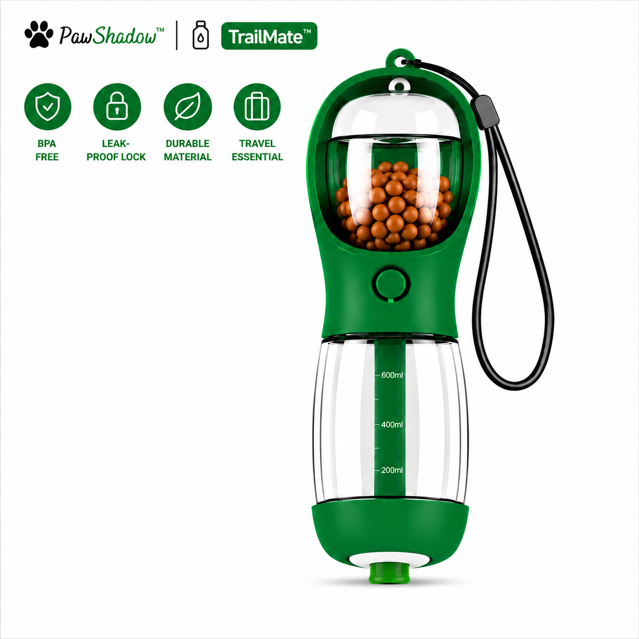 TrailMate™ 3-in-1 Portable Dog Water Bottle with Food Container & Waste Bag Dispenser