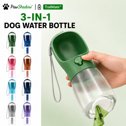 TrailMate™ 3-in-1 Portable Dog Water Bottle with Food Container & Waste Bag Dispenser