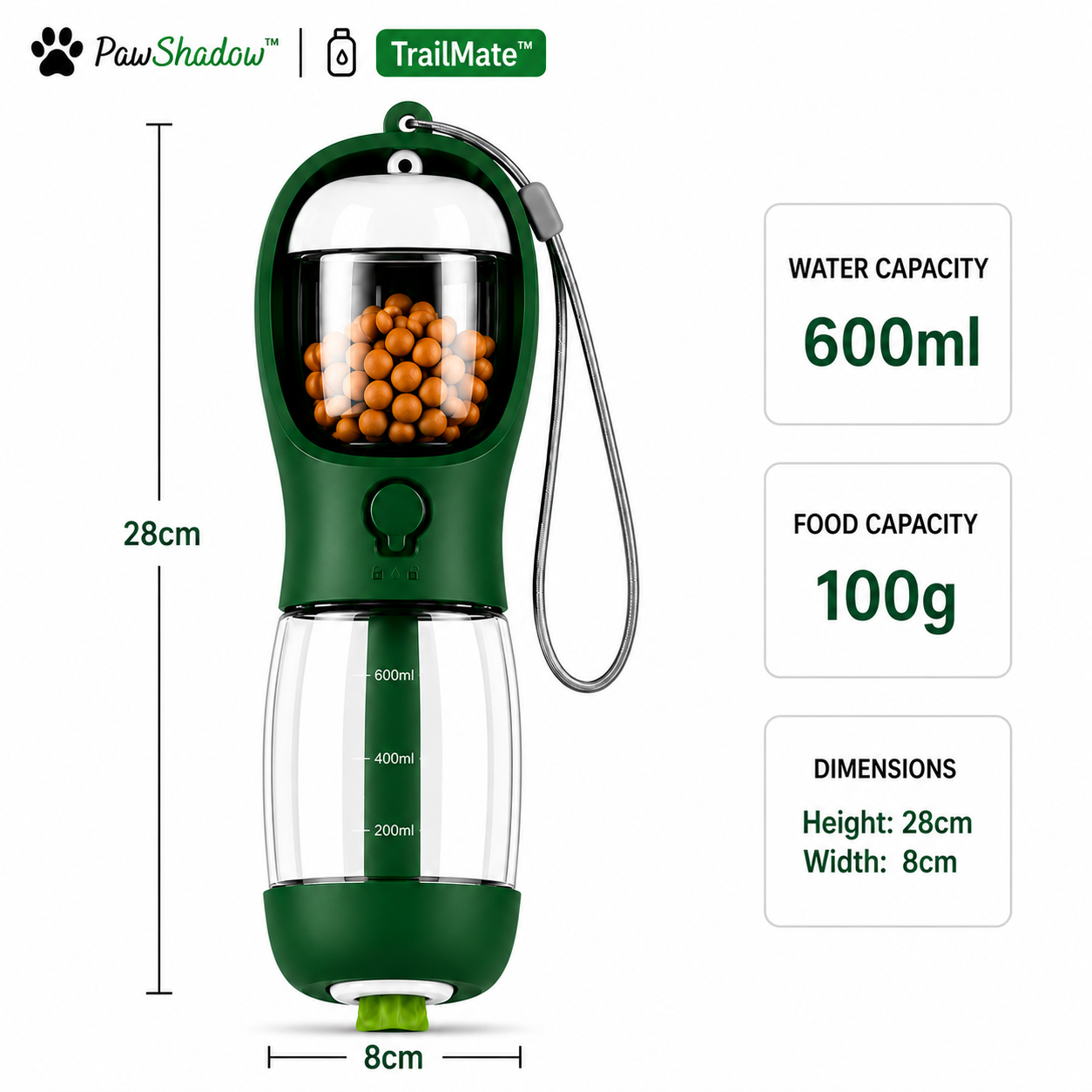 TrailMate™ 3-in-1 Portable Dog Water Bottle with Food Container & Waste Bag Dispenser