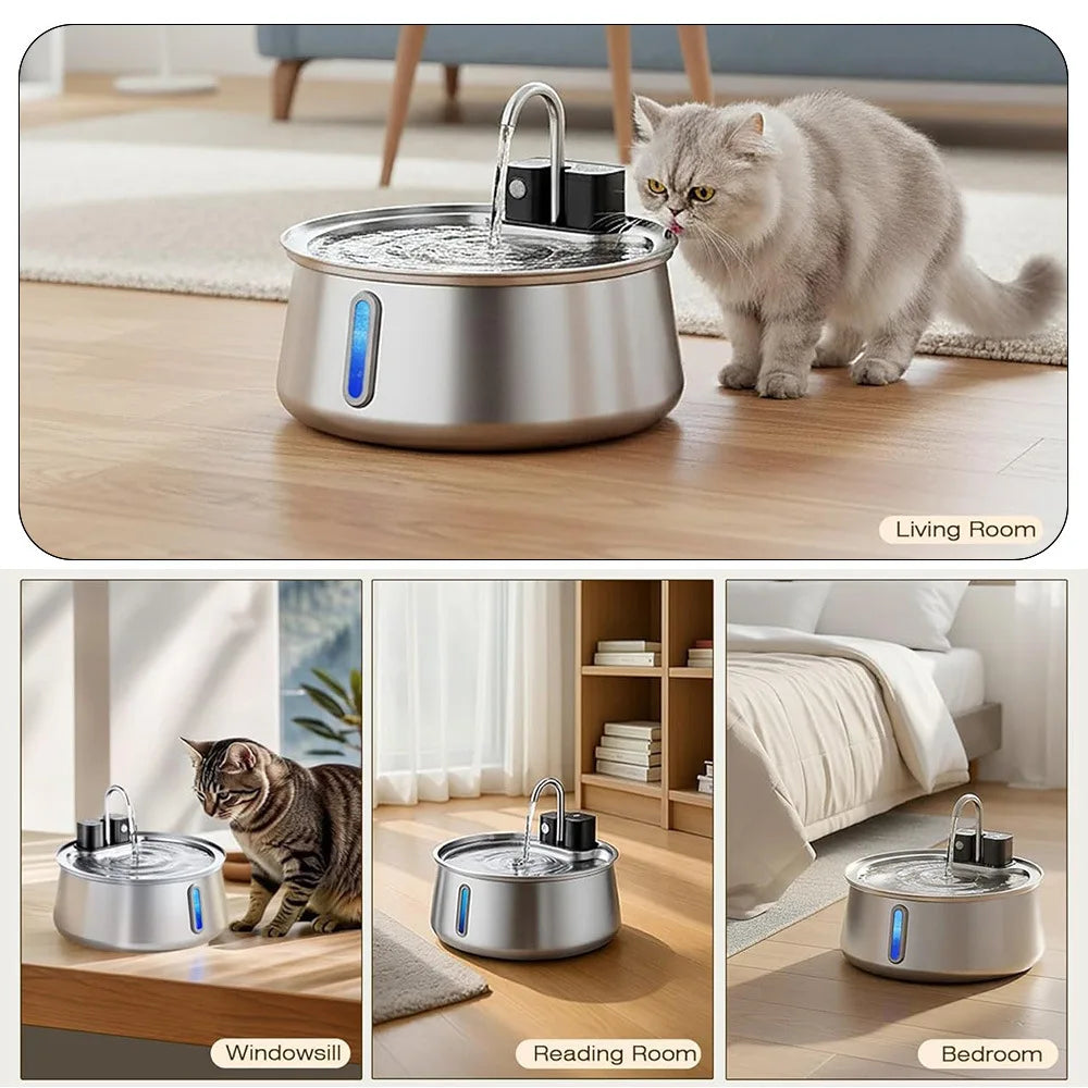 4L Wireless Recharge Stainless Steel Pet Water Feeder Auto Cat Fountain Smart Wireless Sensor Dog Water Dispenser Drinking Bowl