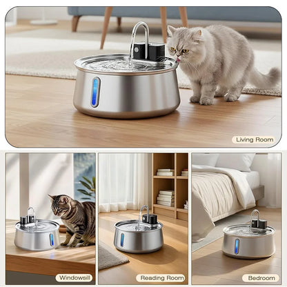 4L Wireless Recharge Stainless Steel Pet Water Feeder Auto Cat Fountain Smart Wireless Sensor Dog Water Dispenser Drinking Bowl