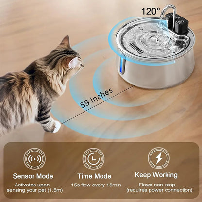 4L Wireless Recharge Stainless Steel Pet Water Feeder Auto Cat Fountain Smart Wireless Sensor Dog Water Dispenser Drinking Bowl