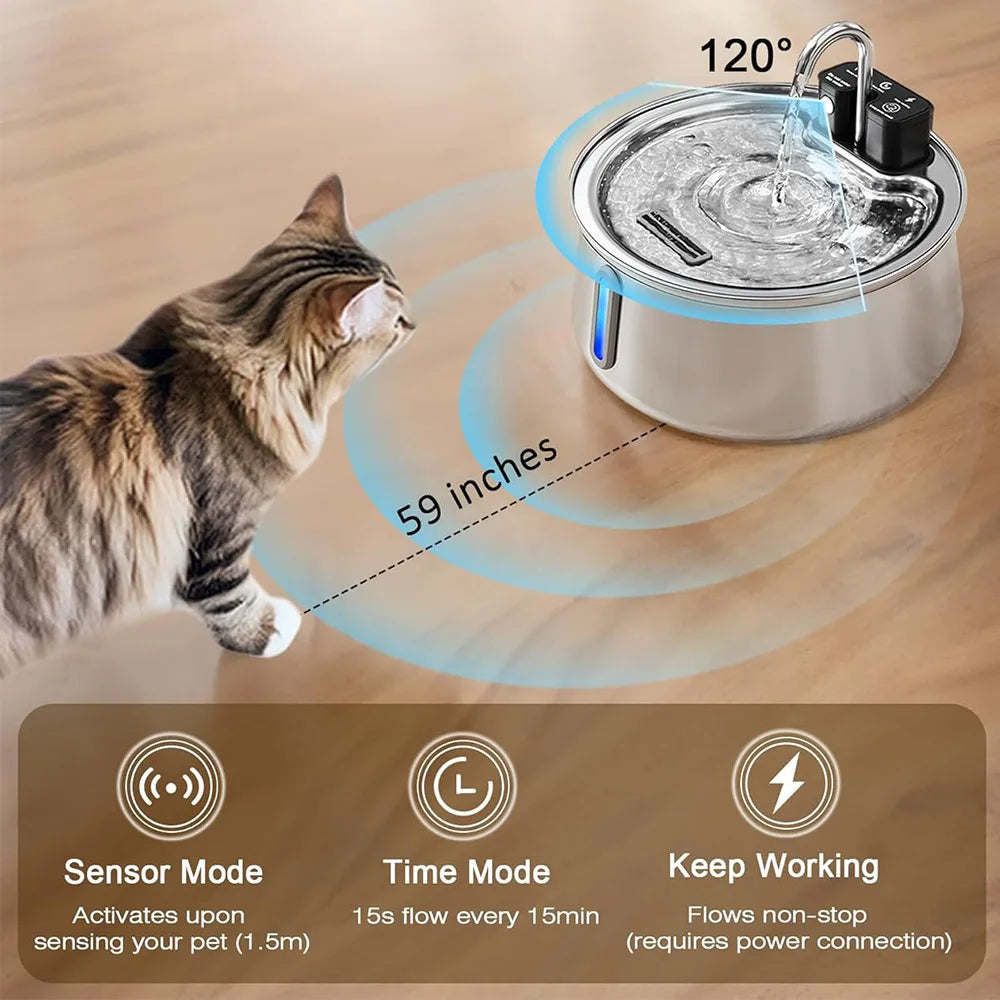 4L Wireless Recharge Stainless Steel Pet Water Feeder Auto Cat Fountain Smart Wireless Sensor Dog Water Dispenser Drinking Bowl